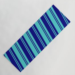 [ Thumbnail: Blue & Turquoise Colored Pattern of Stripes Yoga Mat ]
