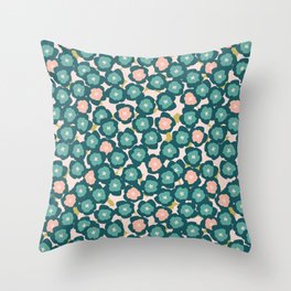 Teal blue and Pink Flowers Throw Pillow