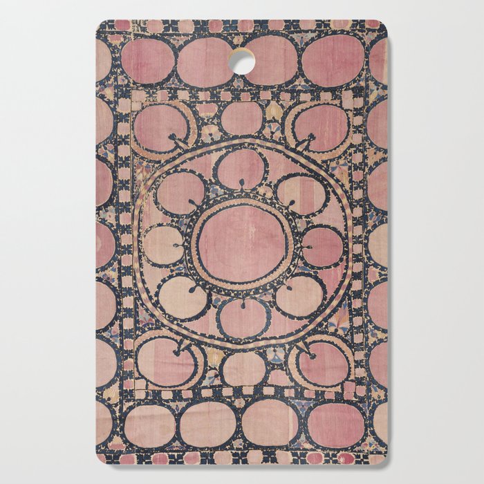 Antique Blush Pink Suzani Silk Palak Carpet Print, Vintage Abstract Uzbek Carpet Cutting Board