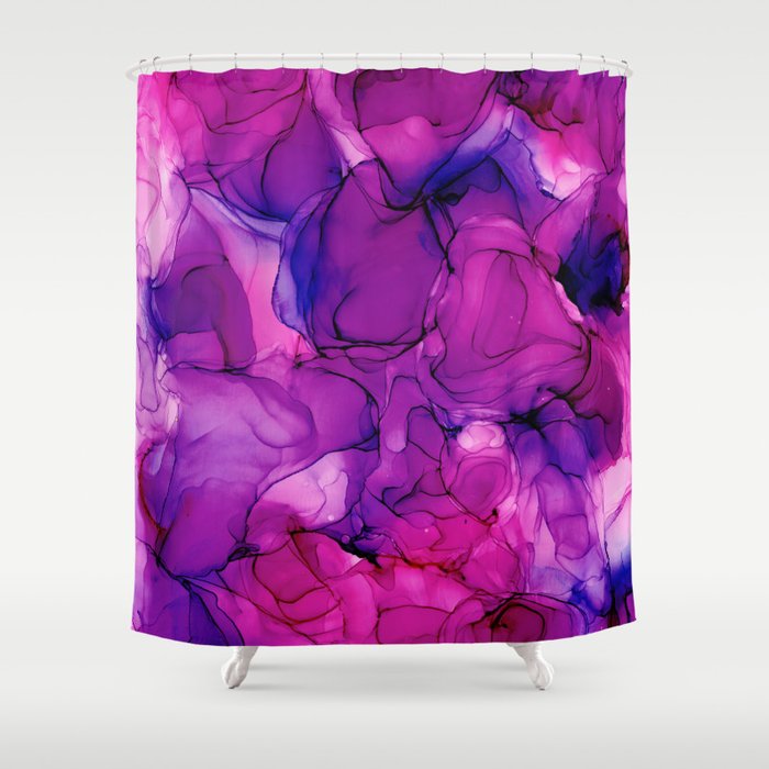 Pink and Purple Floral: Original Abstract Alcohol Ink Painting Shower Curtain