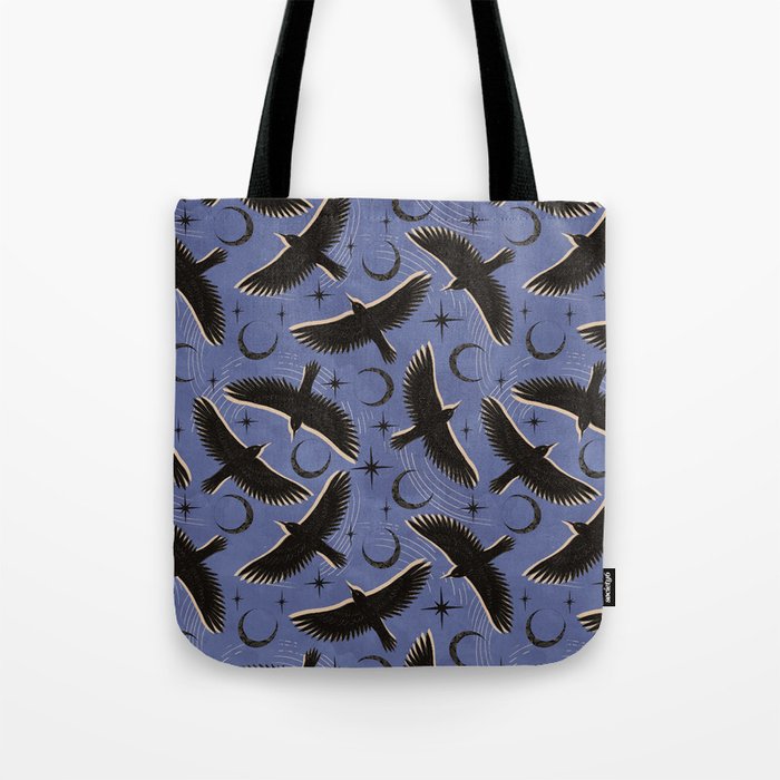 Raven with Shadow Navy Tote Bag
