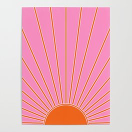 Sun Print Sunrise Pink And Orange Colors Sunshine Retro Sun Wall Art Vintage Boho Abstract Decor Poster