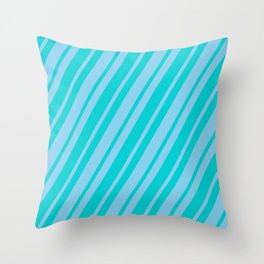 [ Thumbnail: Dark Turquoise & Sky Blue Colored Striped Pattern Throw Pillow ]