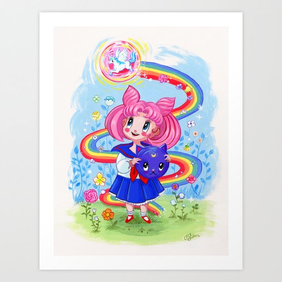 Retro Chibi Moon Art Print