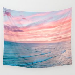 Pink Cotton Candy Ocean Sunset Wall Tapestry
