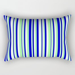 [ Thumbnail: Mint Cream, Green, and Blue Colored Pattern of Stripes Rectangular Pillow ]