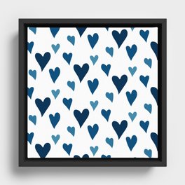 Blue Hearts Pattern Framed Canvas