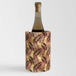 Tropical Palm Leaves Burgundy Gold Pattern Wine Chiller