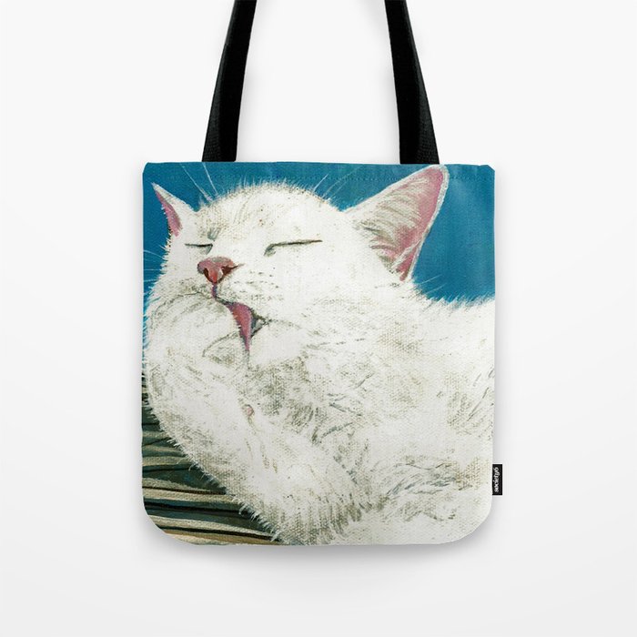 White Cat Grooming Tote Bag By Society6 White Cat Grooming Tote Bag