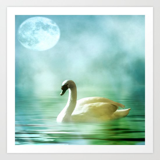 Moonlit Swan Art Print