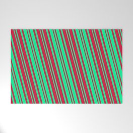 [ Thumbnail: Crimson and Green Colored Lines/Stripes Pattern Welcome Mat ]