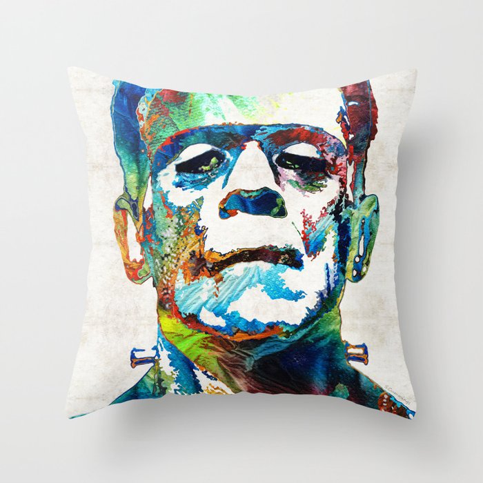 Frankenstein Art - Colorful Monster - By Sharon Cummings Throw Pillow
