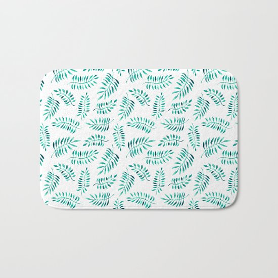 Emerald leaves || watercolor Bath Mat