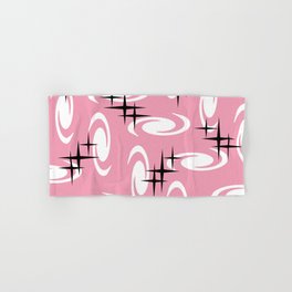 Retro Atomic Age Swirls Stars Pattern Pink Hand & Bath Towel