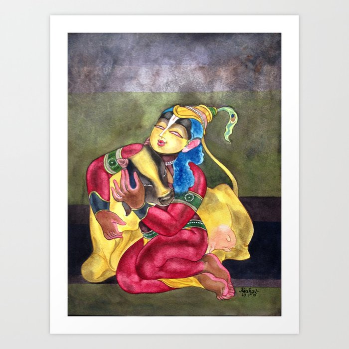 Krishna With Cow Painting Art Print By Gouravart Society6