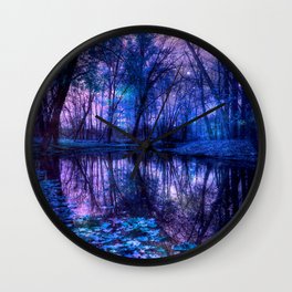 Enchanted Forest Lake Purple Blue Wall Clock