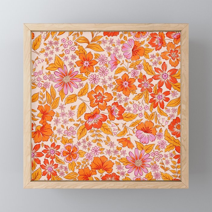 Posey - orange and pink Framed Mini Art Print