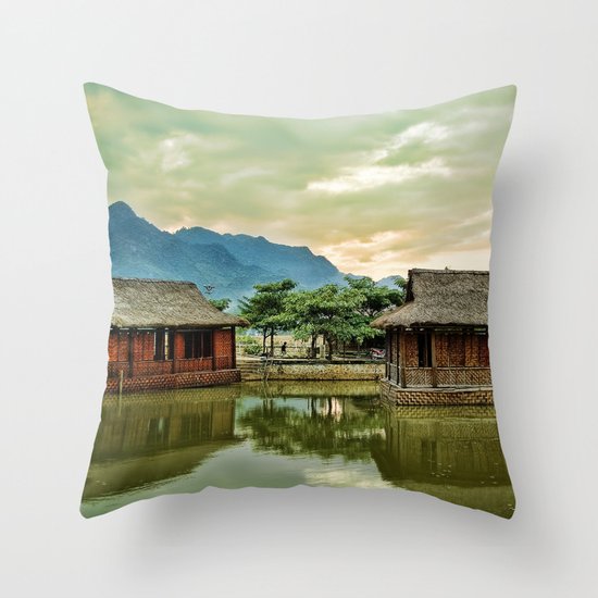 Water Huts Throw Pillow