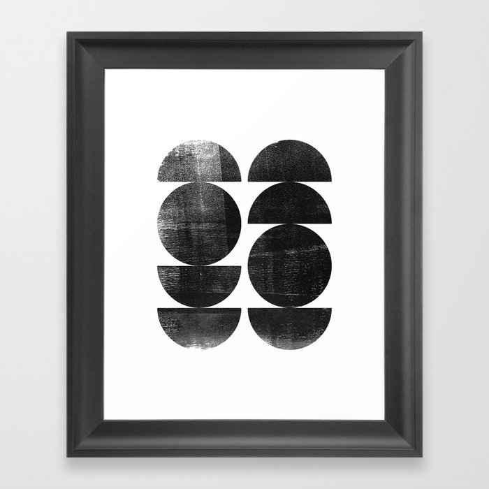 Black and White Mid Century Modern Circles Abstract Framed Art Print