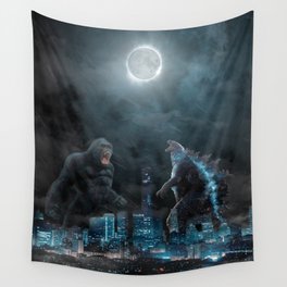 Godzilla vs Kong in the moonlight Wall Tapestry