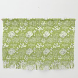 Light Green And White Coral Silhouette Pattern Wall Hanging