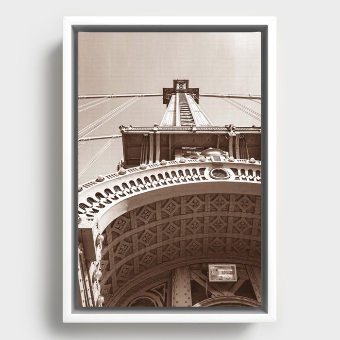 New York City | Manhattan Bridge | Sepia Photography Framed Canvas