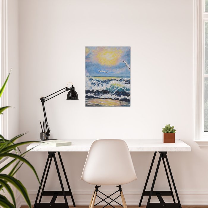 Impressionism Ocean Waves With Seagulls Beach House Art And Home