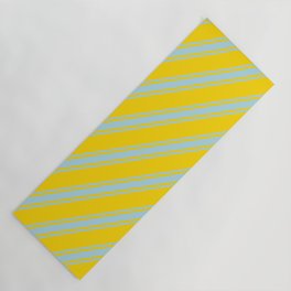 [ Thumbnail: Yellow & Light Blue Colored Lined/Striped Pattern Yoga Mat ]