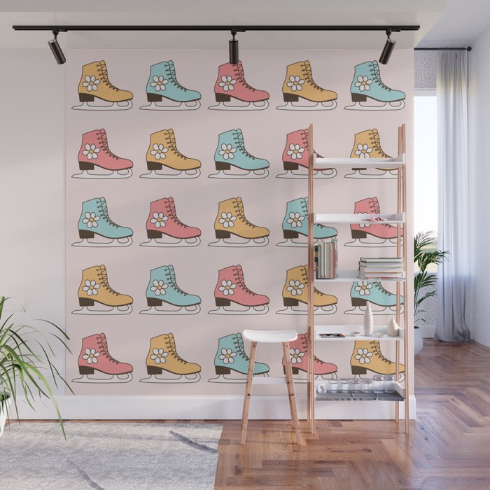 Vintage Ice Skates in Pastel Colors, Skating Shoes Wall Mural