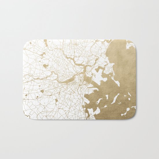 Boston White and Gold Map Bath Mat