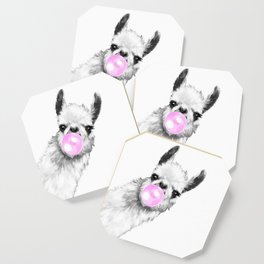 Bubble Gum Sneaky Llama Black and White Coaster