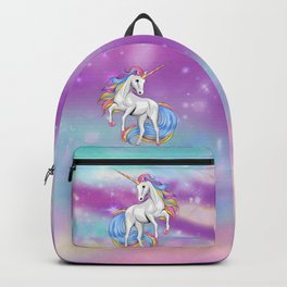 Rainbow Unicorn Backpack | Drawing, Fantasy, Pink, Unicornlover, Rainbow, Unicorn, Magical, Funnyunicorn, Clouds, Turquise 