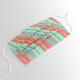 [ Thumbnail: Red, Aquamarine, and Dark Grey Colored Lined/Striped Pattern Face Mask ]