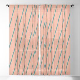 [ Thumbnail: Light Salmon and Teal Colored Striped Pattern Sheer Curtain ]