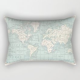 World Map in Blue and Cream Rectangular Pillow