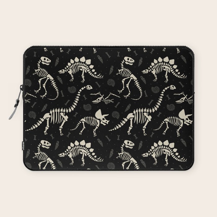 Dinosaur Fossils on Black Laptop Sleeve by Lathe and Quill Society6