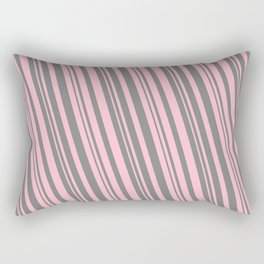 [ Thumbnail: Pink and Grey Colored Striped Pattern Rectangular Pillow ]