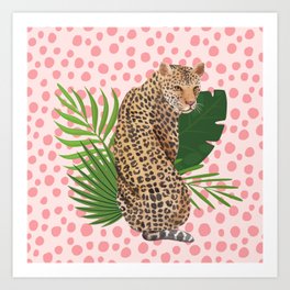 Wild Beautiful Pink Jungle Leaves Cheetah  Art Print