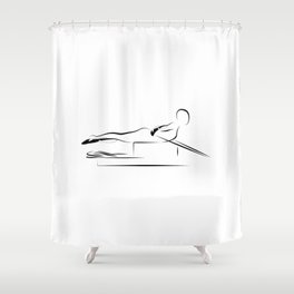 Pilates, T pull on the reformer Shower Curtain