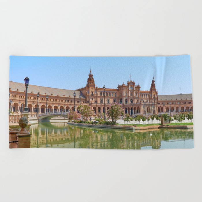 Spain Photography - Pond In Front Of The Spanish Plaza Beach Towel