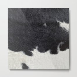 Black and White Cow Skin Print Pattern Modern, Cowhide Faux Leather Metal Print