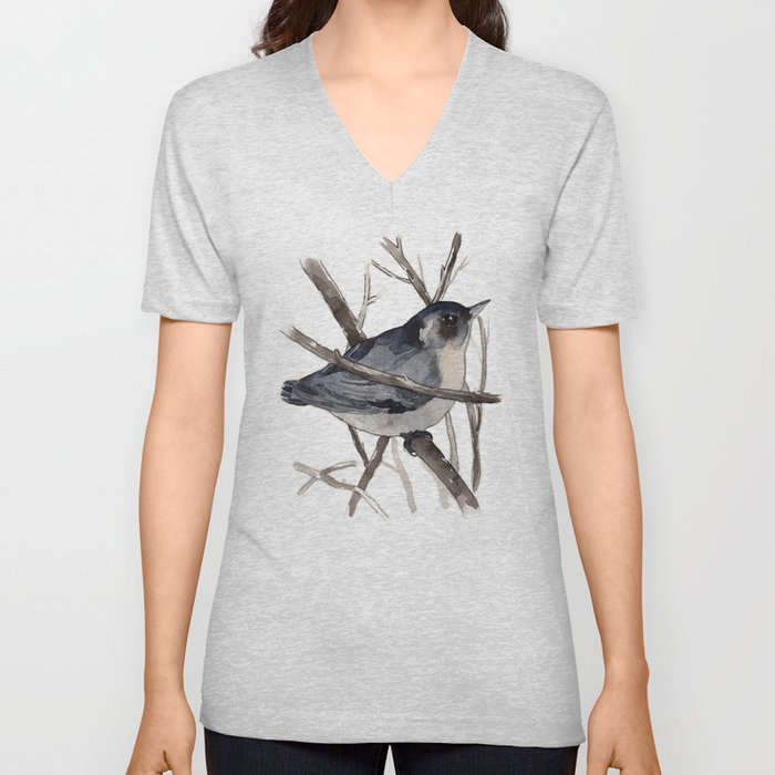 Grey Birdy 2 V Neck T Shirt