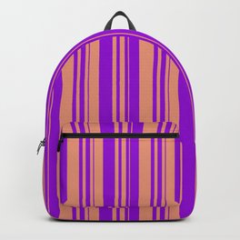 [ Thumbnail: Dark Salmon and Dark Violet Colored Lined/Striped Pattern Backpack ]