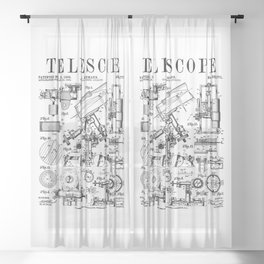 Astronomy Teacher Astronomer Telescope Vintage Patent Print Sheer Curtain