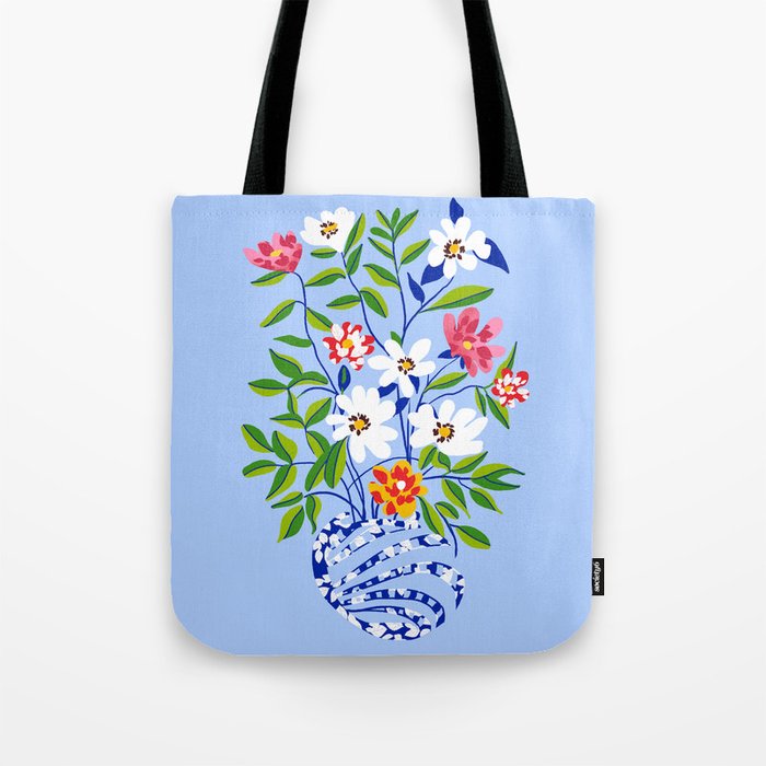 The Floopy Planter, Abstract Flower Pot Illustration, Pop Bohemian Eclectic Botanical, Flower Colorful Blossom Tote Bag