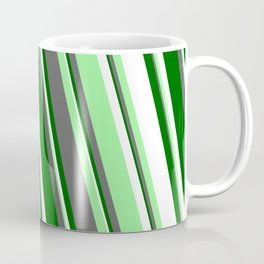 [ Thumbnail: White, Green, Dim Gray, and Dark Green Colored Lines Pattern Coffee Mug ]