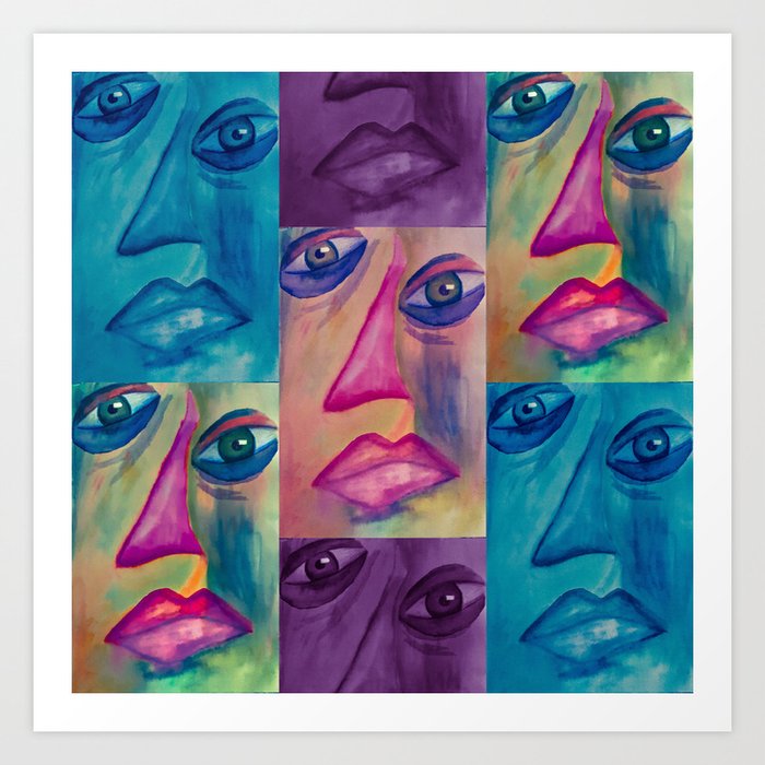 Many Faces- Abstract Portraiture Seamless Pattern  Art Print