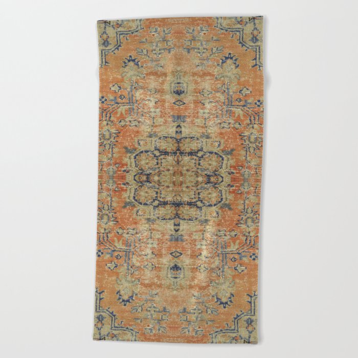Vintage Woven Coral and Blue Kilim Beach Towel