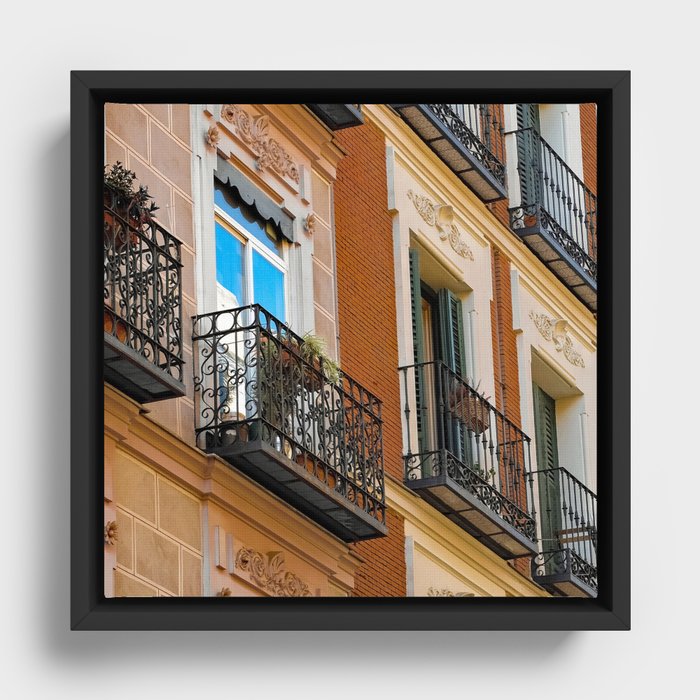 Spain Photography - Apartments With Small Balconies In Madrid Framed Canvas