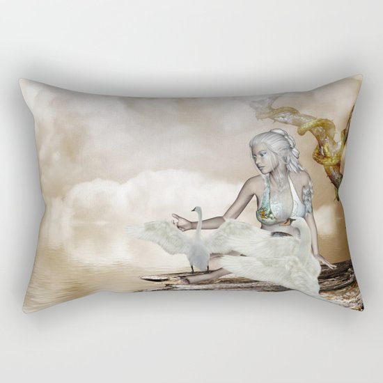 Fairy and the swan Rectangular Pillow